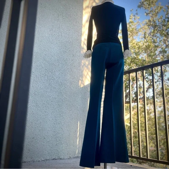Safiyaa Turquoise Blue Wide Leg Trousers Size 6 38 UK 10 Stretch Flat Front Pant - Picture 6 of 17